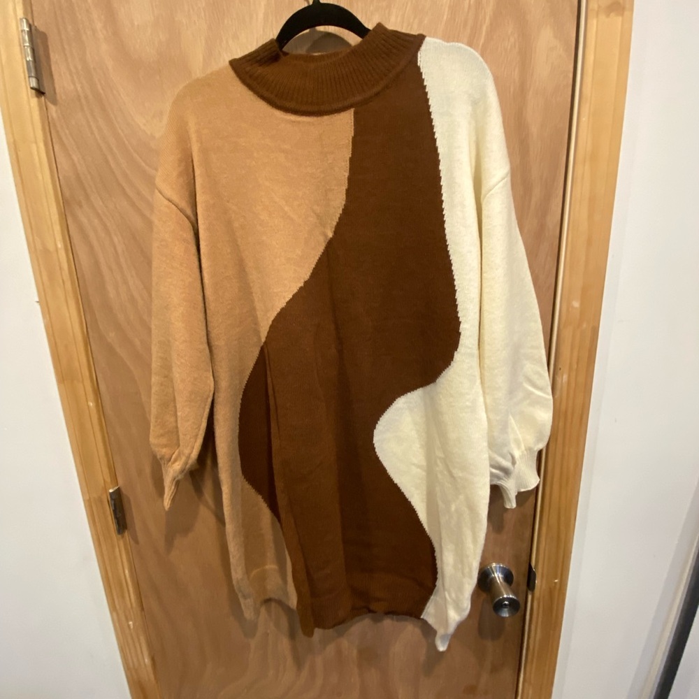 Colorblock Sweater - Tan, Brown, and Cream